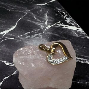 Signed R 925 13mm Yellow Gold on Sterling Silver Genuine Diamond Heart Pendant